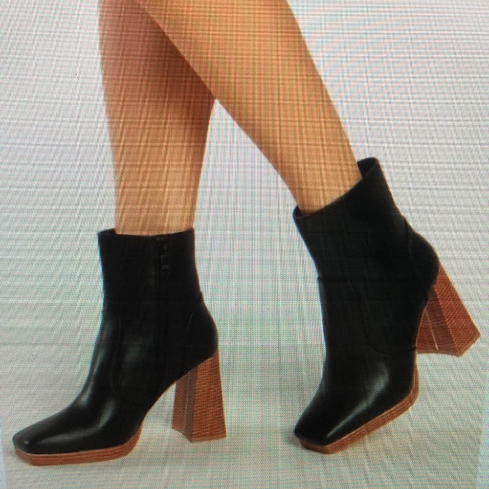 Black Ankle Boots with Brown Heel